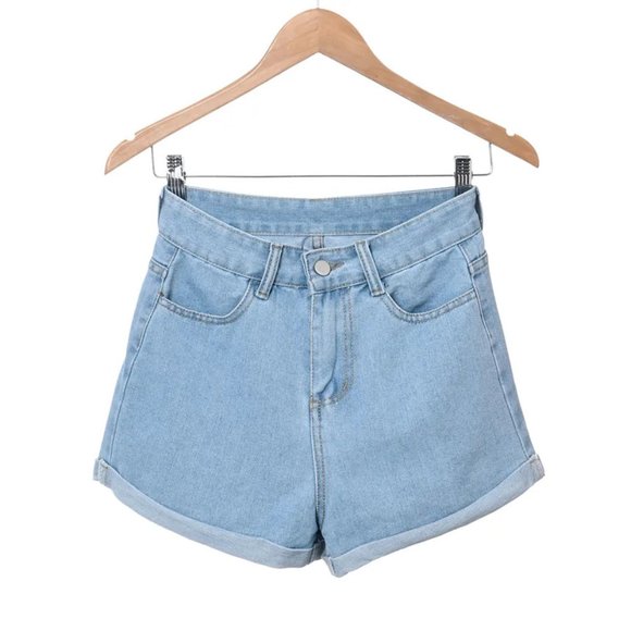 Yesstyle Miss Kekeli High Waisted Light Wash Denim Shorts - Picture 1 of 9